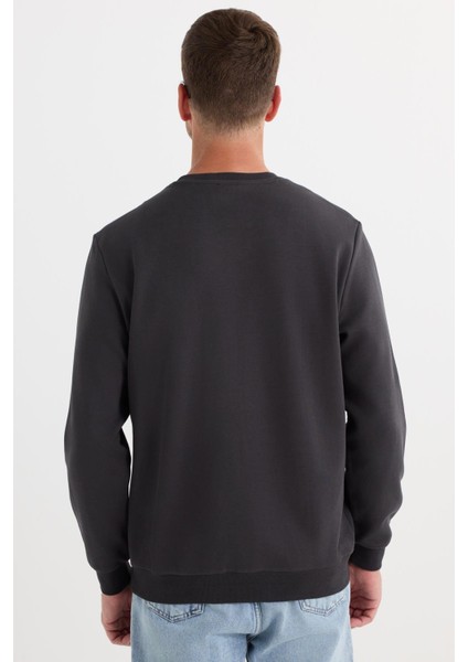 Unisex Relax Fit Pamuklu Yumuşak Dokulu Bisiklet Yaka Içi Polarlı Baskılı Antrasit Sweatshirt​​​​​​​