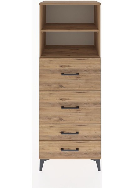 Hyperion Dolap 2 Raflı 4 Çekmeceli 60X44X163 Çam-Çam