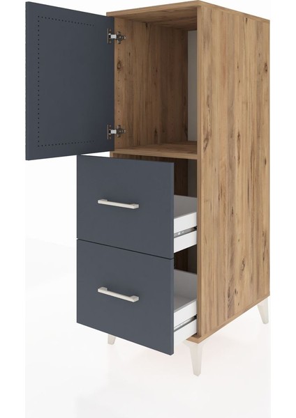 Kronos Dolap Tek Raflı 2 Çekmeceli Tek Kapaklı 44X59X134 Çam-Antrasit fırsatları