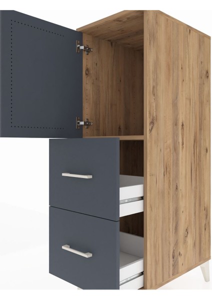 Kronos Dolap Tek Raflı 2 Çekmeceli Tek Kapaklı 44X59X134 Çam-Antrasit indirimleri