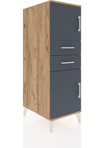 Kronos Dolap Tek Raflı 2 Çekmeceli 2 Kapaklı 44X59X134 Çam-Antrasit fiyatları