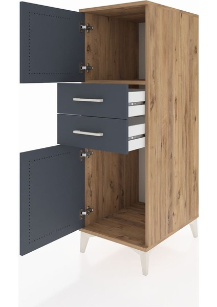 Kronos Dolap Tek Raflı 2 Çekmeceli 2 Kapaklı 44X59X134 Çam-Antrasit fırsatları