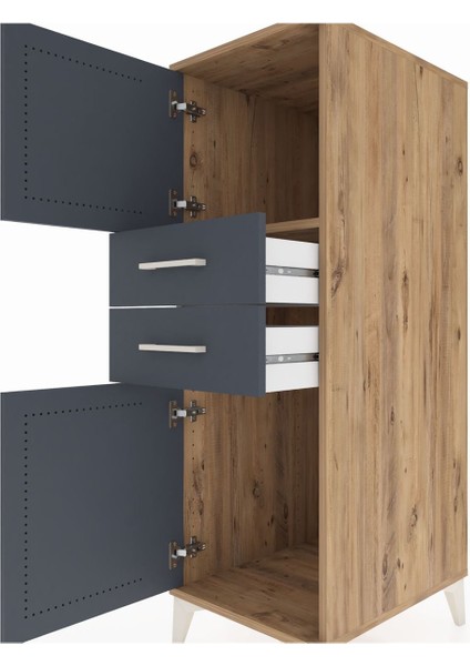 Kronos Dolap Tek Raflı 2 Çekmeceli 2 Kapaklı 44X59X134 Çam-Antrasit indirimleri