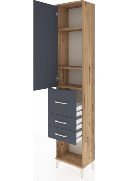 Arges Dolap 3 Raflı 3 Çekmeceli Tek Kapaklı 44X30X221 Çam-Antrasit fırsatları