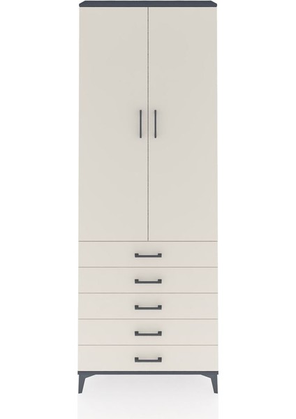 Arges Dolap 4 Raflı 5 Çekmeceli 2 Kapaklı 88X30X243 Antrasit-Aytaşı