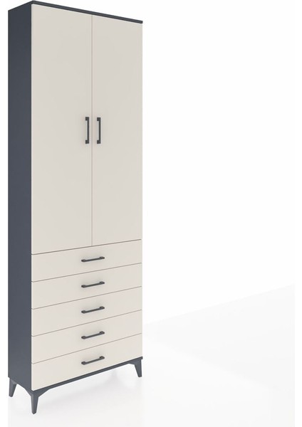 Arges Dolap 4 Raflı 5 Çekmeceli 2 Kapaklı 88X30X243 Antrasit-Aytaşı fiyatları