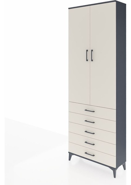 Arges Dolap 4 Raflı 5 Çekmeceli 2 Kapaklı 88X30X243 Antrasit-Aytaşı modelleri
