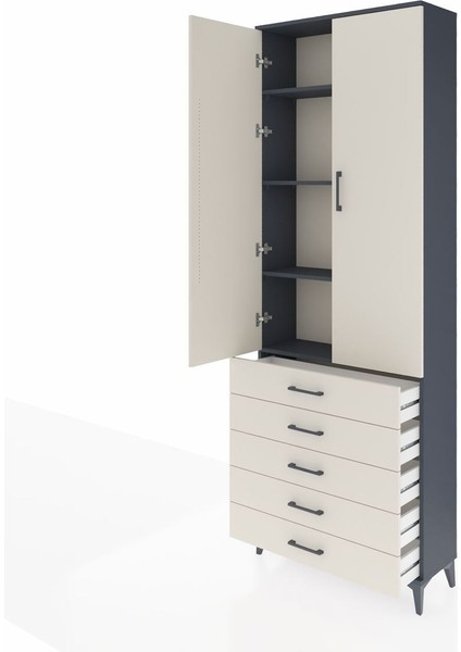 Arges Dolap 4 Raflı 5 Çekmeceli 2 Kapaklı 88X30X243 Antrasit-Aytaşı fırsatları