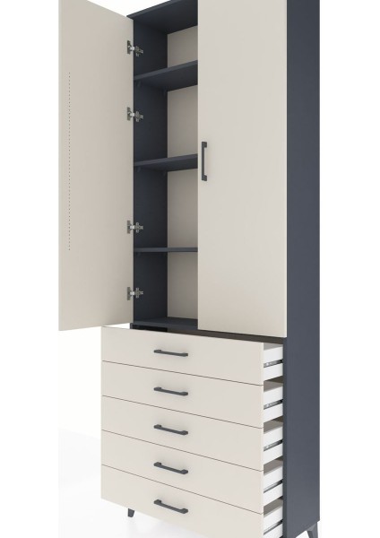 Arges Dolap 4 Raflı 5 Çekmeceli 2 Kapaklı 88X30X243 Antrasit-Aytaşı indirimleri
