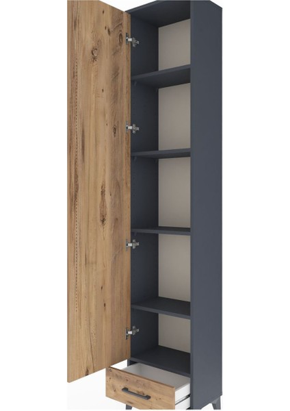 Arges Dolap 5 Raflı Tek Çekmeceli Tek Kapaklı 44X30X221 Antrasit-Çam indirimleri