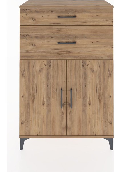 Hyperion Dolap Tek Raflı 2 Çekmeceli 2 Kapaklı 88X44X134 Çam-Çam