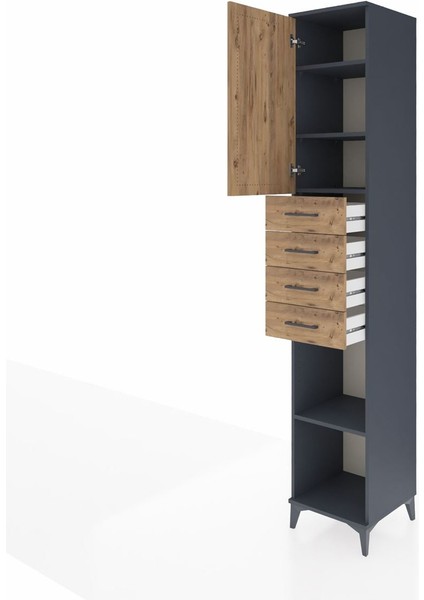 Hyperion Dolap 4 Raflı 4 Çekmeceli Tek Kapaklı 44X44X243 Antrasit-Çam fırsatları