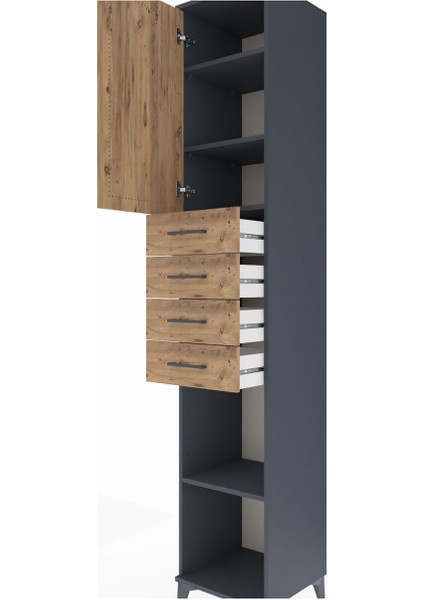 Hyperion Dolap 4 Raflı 4 Çekmeceli Tek Kapaklı 44X44X243 Antrasit-Çam indirimleri