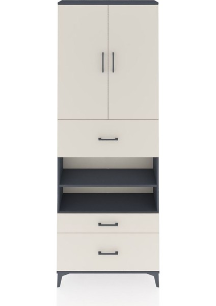 Arges Dolap 5 Raflı 3 Çekmeceli 2 Kapaklı 88X30X243 Antrasit-Aytaşı