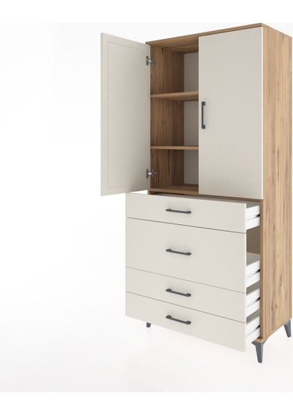 Hyperion Dolap 3 Raflı 4 Çekmeceli 2 Kapaklı 88X44X195 Çam-Aytaşı fırsatları