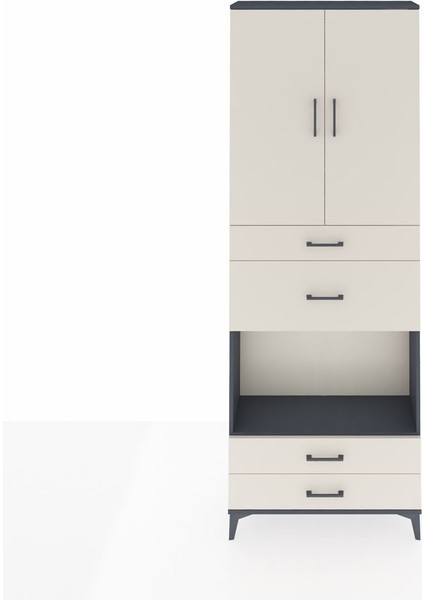 Arges Dolap 4 Raflı 4 Çekmeceli 2 Kapaklı 88X30X243 Antrasit-Aytaşı