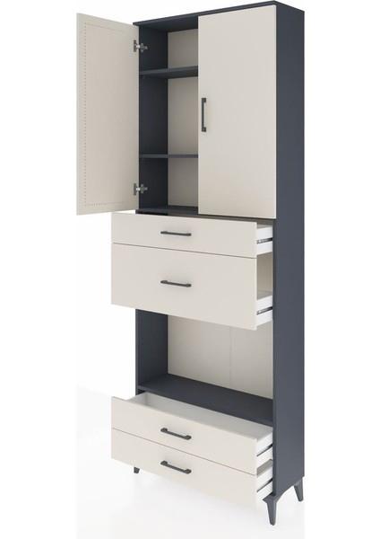Arges Dolap 4 Raflı 4 Çekmeceli 2 Kapaklı 88X30X243 Antrasit-Aytaşı fırsatları
