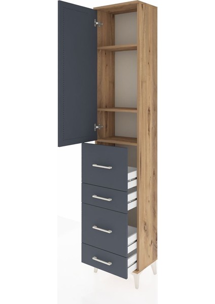 Arges Dolap 3 Raflı 4 Çekmeceli Tek Kapaklı 44X30X221 Çam-Antrasit fırsatları