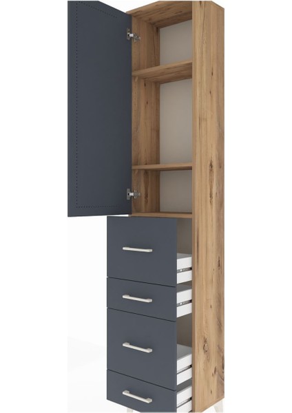 Arges Dolap 3 Raflı 4 Çekmeceli Tek Kapaklı 44X30X221 Çam-Antrasit indirimleri