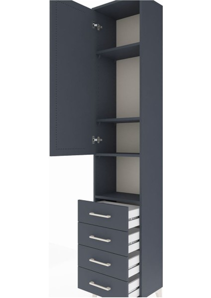 Arges Dolap 4 Raflı 4 Çekmeceli Tek Kapaklı 44X30X221 Antrasit-Antrasit indirimleri