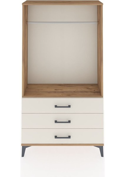 Arges Dolap Tek Raflı 3 Çekmeceli Tek Askılı 88X30X163 Çam-Aytaşı