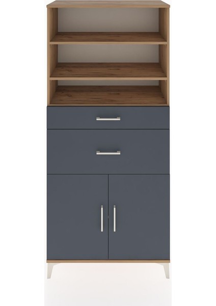 Hyperion Dolap 4 Raflı 2 Çekmeceli 2 Kapaklı 88X44X195 Çam-Antrasit