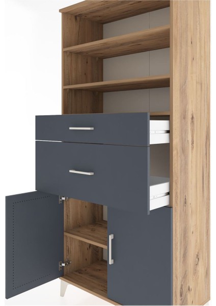 Hyperion Dolap 4 Raflı 2 Çekmeceli 2 Kapaklı 88X44X195 Çam-Antrasit indirimleri