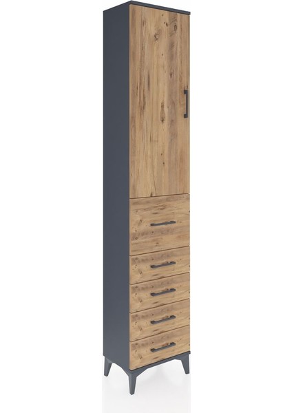 Arges Dolap 3 Raflı 5 Çekmeceli Tek Kapaklı 44X30X221 Antrasit-Çam fiyatları