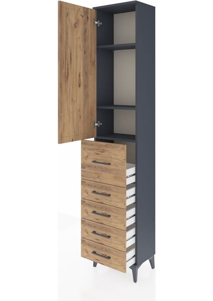 Arges Dolap 3 Raflı 5 Çekmeceli Tek Kapaklı 44X30X221 Antrasit-Çam fırsatları