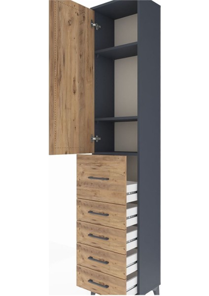 Arges Dolap 3 Raflı 5 Çekmeceli Tek Kapaklı 44X30X221 Antrasit-Çam indirimleri