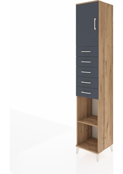 Hyperion Dolap 3 Raflı 5 Çekmeceli Tek Kapaklı 44X44X243 Çam-Antrasit modelleri