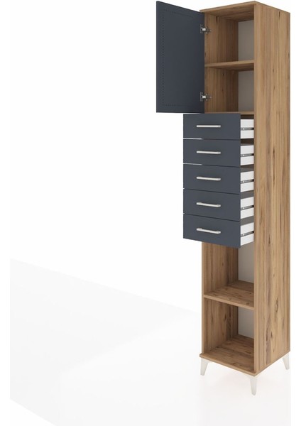 Hyperion Dolap 3 Raflı 5 Çekmeceli Tek Kapaklı 44X44X243 Çam-Antrasit fırsatları