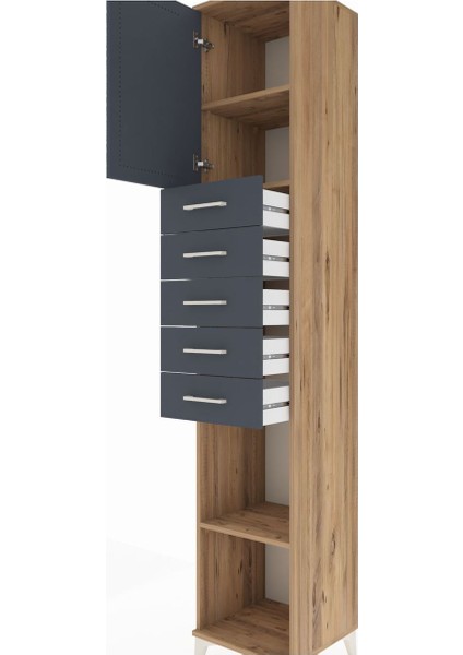 Hyperion Dolap 3 Raflı 5 Çekmeceli Tek Kapaklı 44X44X243 Çam-Antrasit indirimleri