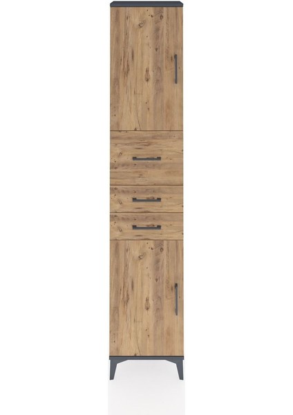 Arges Dolap 3 Raflı 3 Çekmeceli 2 Kapaklı 44X30X221 Antrasit-Çam