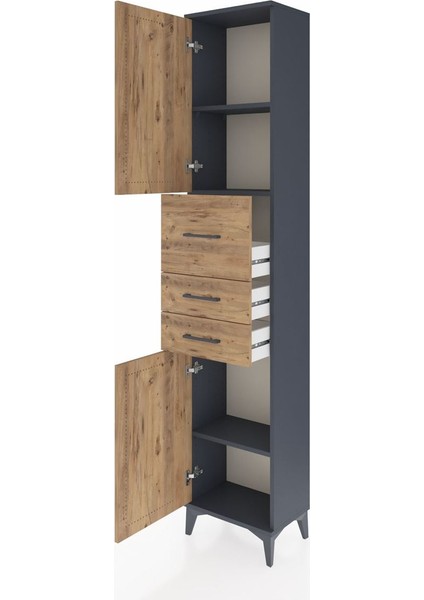 Arges Dolap 3 Raflı 3 Çekmeceli 2 Kapaklı 44X30X221 Antrasit-Çam fırsatları