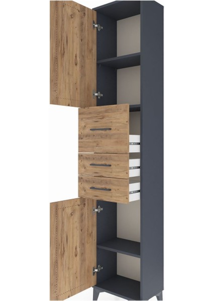 Arges Dolap 3 Raflı 3 Çekmeceli 2 Kapaklı 44X30X221 Antrasit-Çam indirimleri