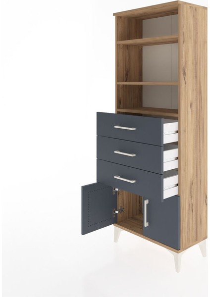 Arges Dolap 3 Raflı 3 Çekmeceli 2 Kapaklı 60X30X163 Çam-Antrasit fırsatları