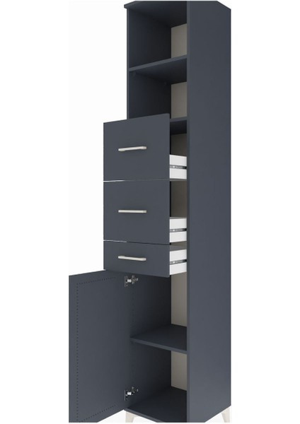 Hyperion Dolap 3 Raflı 3 Çekmeceli Tek Kapaklı 44X44X243 Antrasit-Antrasit indirimleri