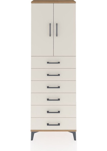 Arges Dolap 2 Raflı 6 Çekmeceli 2 Kapaklı 60X30X182 Çam-Aytaşı