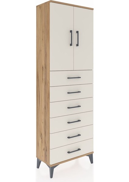 Arges Dolap 2 Raflı 6 Çekmeceli 2 Kapaklı 60X30X182 Çam-Aytaşı fiyatları