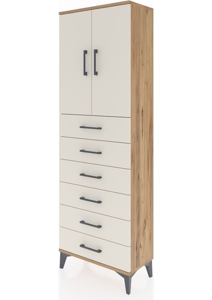 Arges Dolap 2 Raflı 6 Çekmeceli 2 Kapaklı 60X30X182 Çam-Aytaşı modelleri