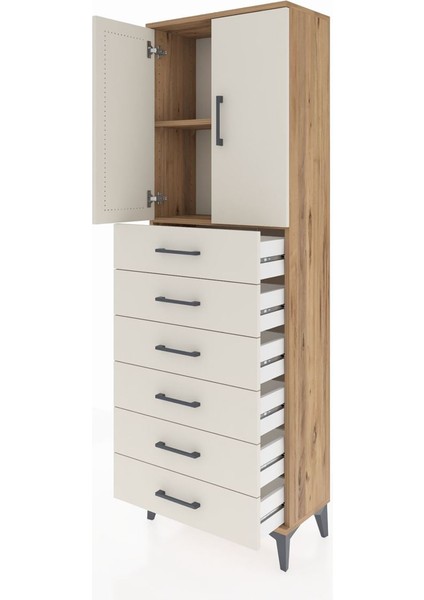Arges Dolap 2 Raflı 6 Çekmeceli 2 Kapaklı 60X30X182 Çam-Aytaşı fırsatları