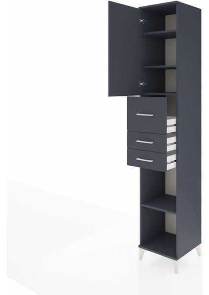 Hyperion Dolap 4 Raflı 3 Çekmeceli Tek Kapaklı 44X44X243 Antrasit-Antrasit fırsatları