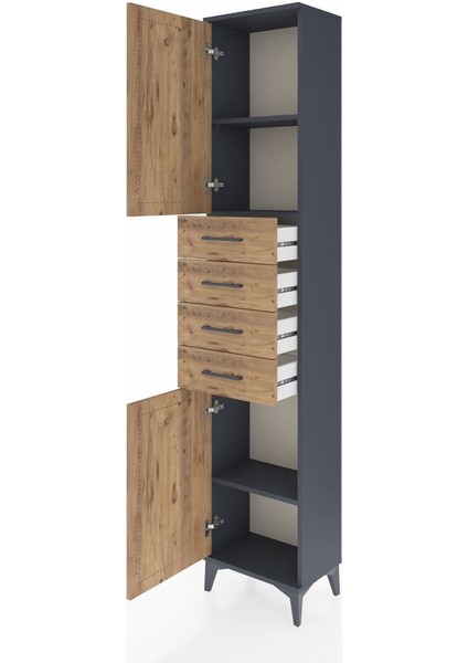 Arges Dolap 3 Raflı 4 Çekmeceli 2 Kapaklı 44X30X221 Antrasit-Çam fırsatları