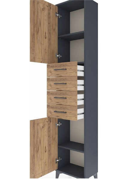 Arges Dolap 3 Raflı 4 Çekmeceli 2 Kapaklı 44X30X221 Antrasit-Çam indirimleri