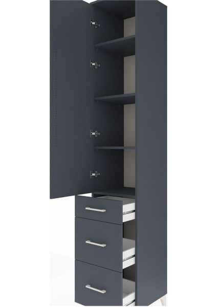 Hyperion Dolap 4 Raflı 3 Çekmeceli Tek Kapaklı 44X44X243 Antrasit-Antrasit indirimleri