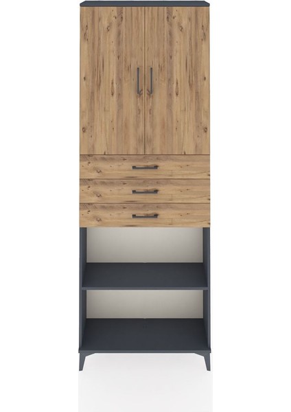 Arges Dolap 4 Raflı 3 Çekmeceli 2 Kapaklı 88X30X243 Antrasit-Çam