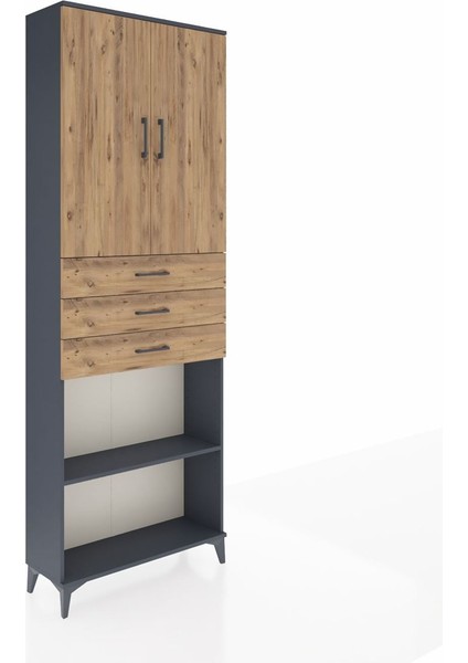 Arges Dolap 4 Raflı 3 Çekmeceli 2 Kapaklı 88X30X243 Antrasit-Çam fiyatları