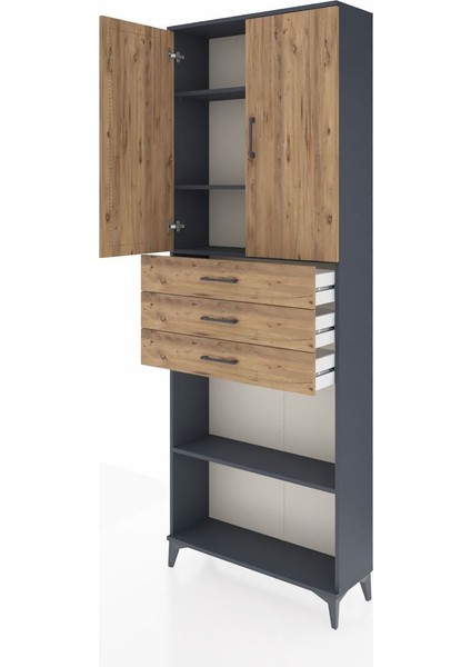 Arges Dolap 4 Raflı 3 Çekmeceli 2 Kapaklı 88X30X243 Antrasit-Çam fırsatları