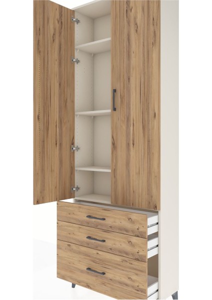 Arges Dolap 4 Raflı 3 Çekmeceli 2 Kapaklı 88X30X243 Aytaşı-Çam indirimleri